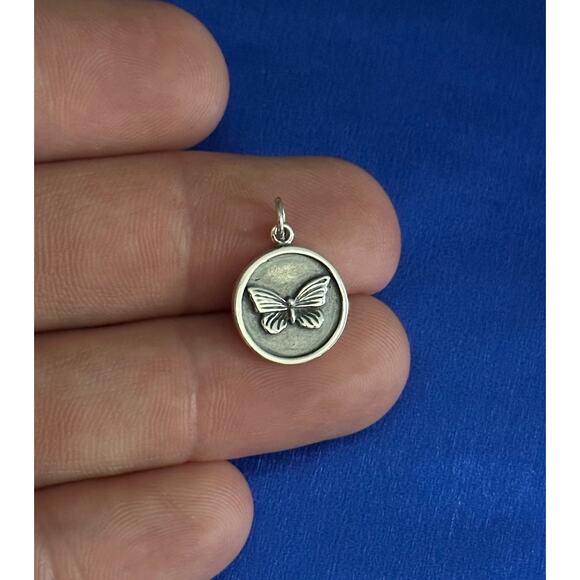 Sterling Silver Butterfly in a Circle Charm, Silver Butterfly Circle Charm - Picture 1 of 4